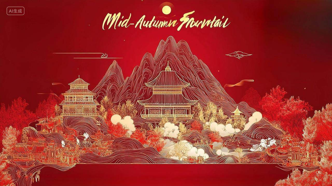红色背景中秋节创意海报插画素材