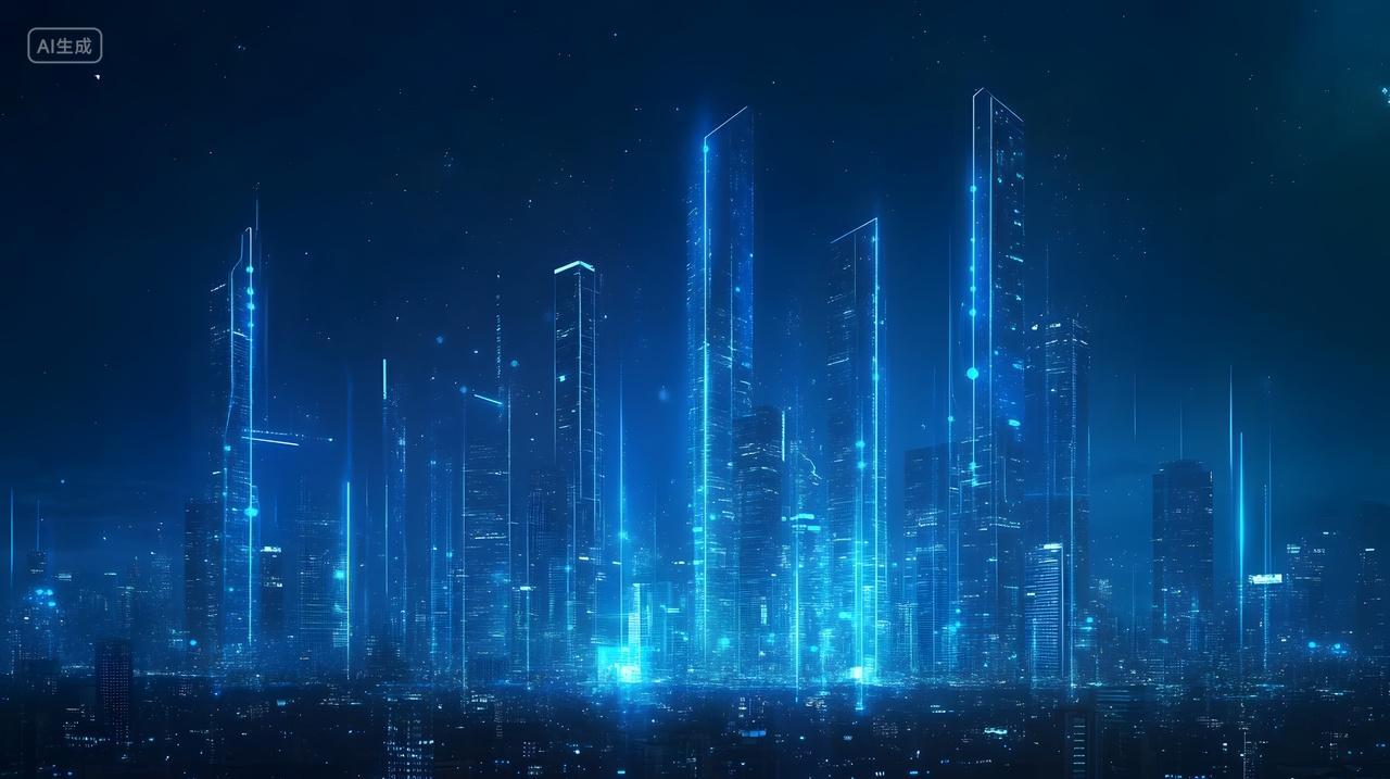 蓝色光束未来智能城市科技景观