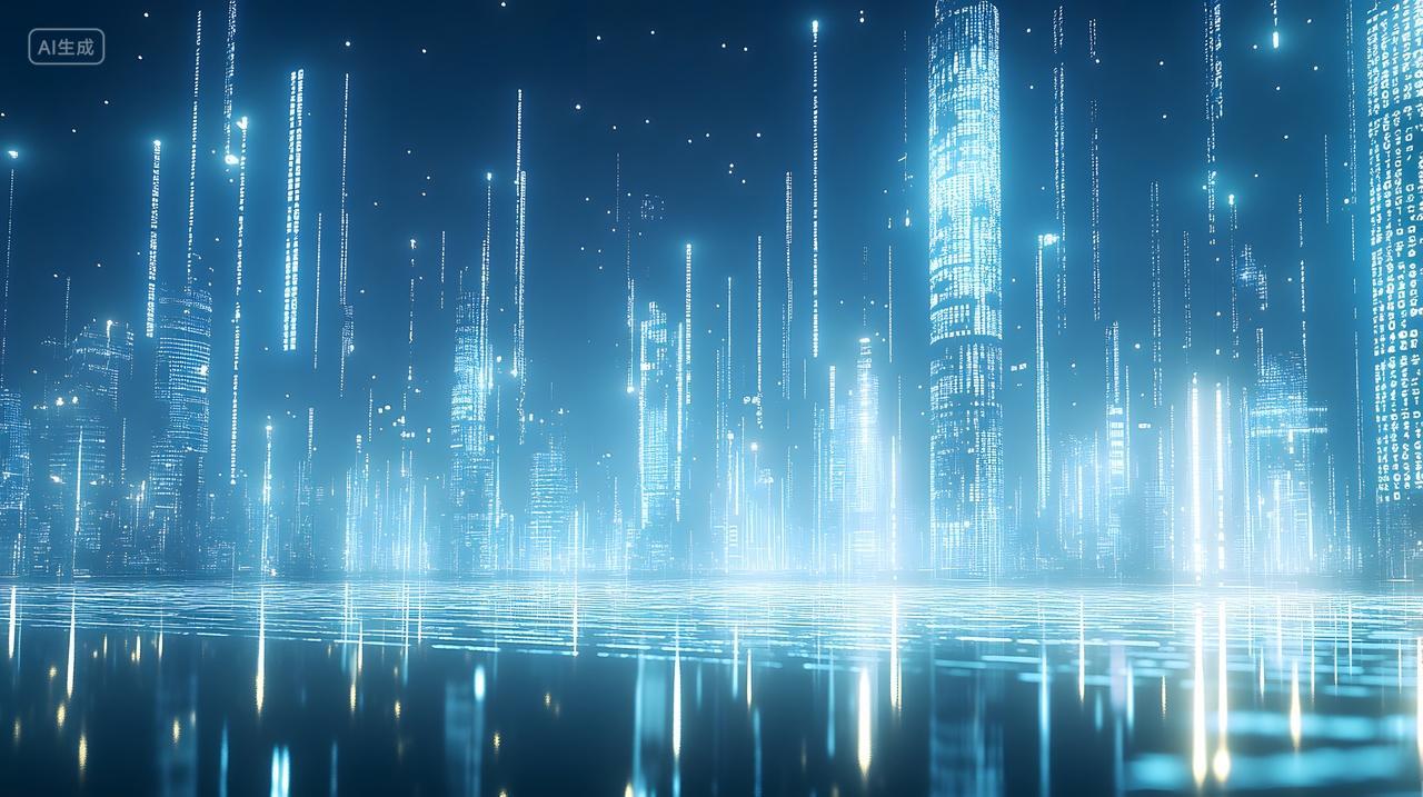 蓝色光线未来数字城市抽象景观