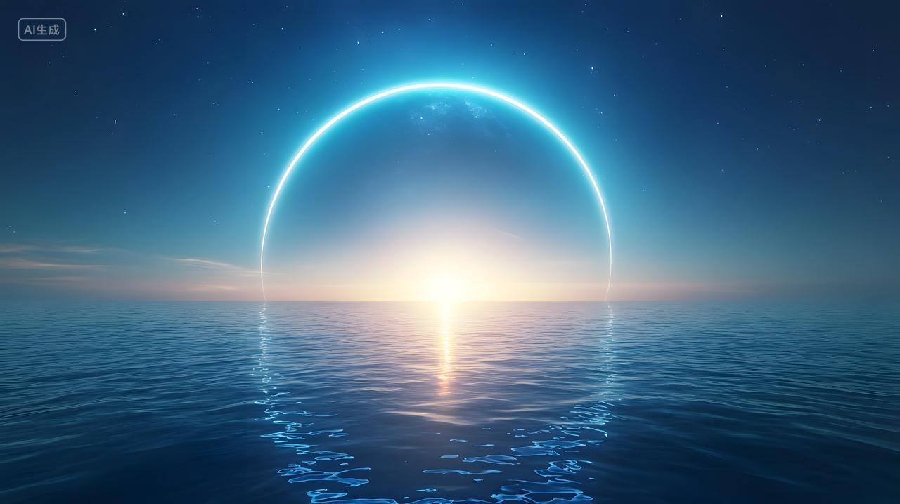 海上日出光环奇幻景象
