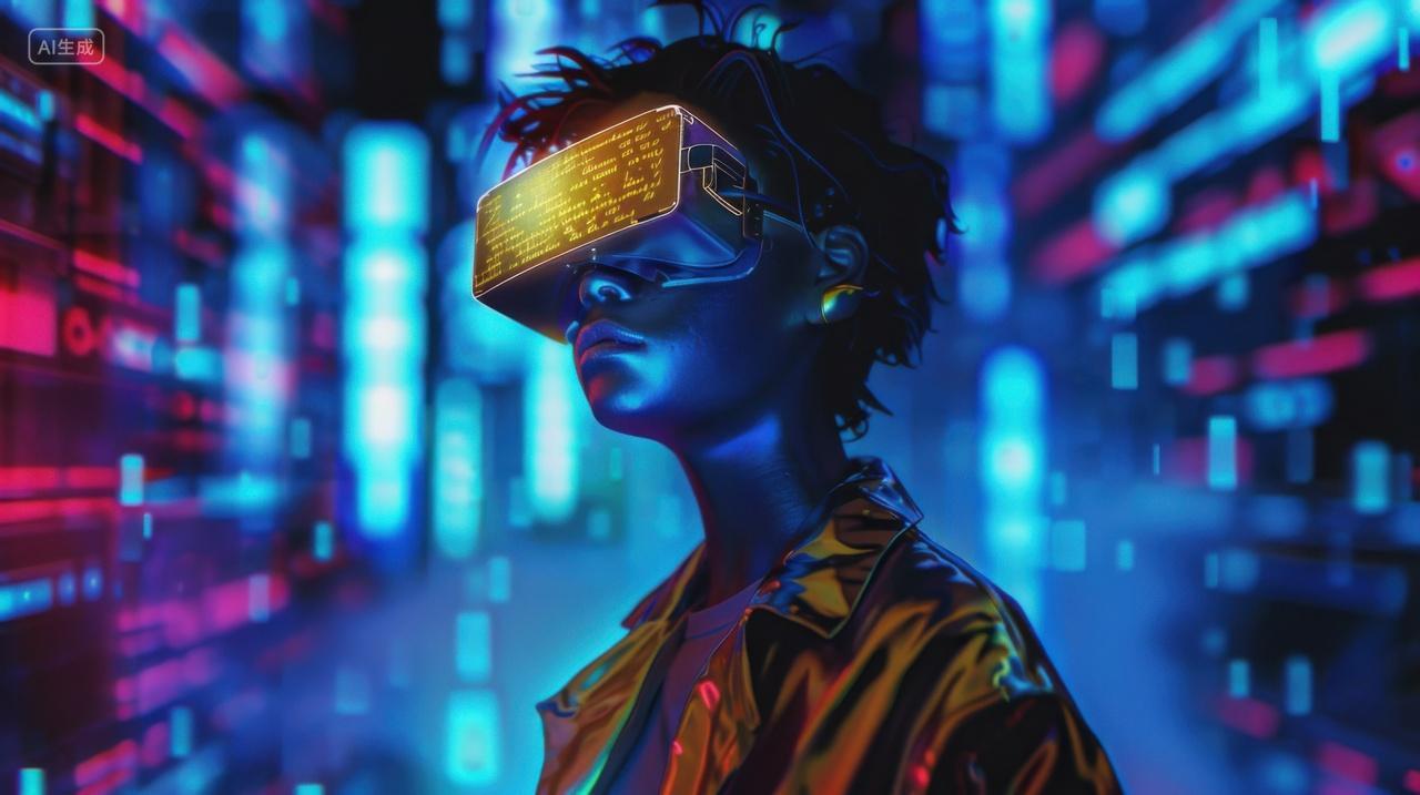 3D赛博朋克正在体验VR眼镜体验者
