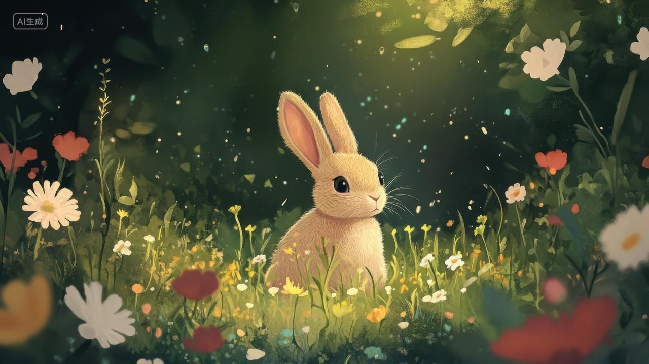 草丛中的可爱兔子插图