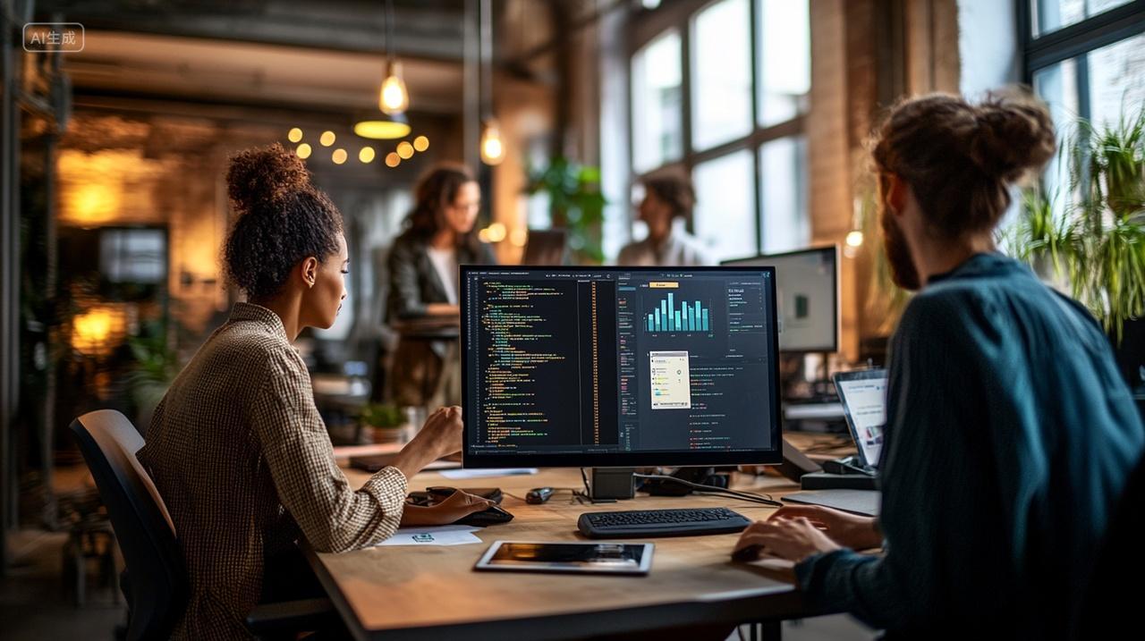 科技咖啡馆办公室的编程工作