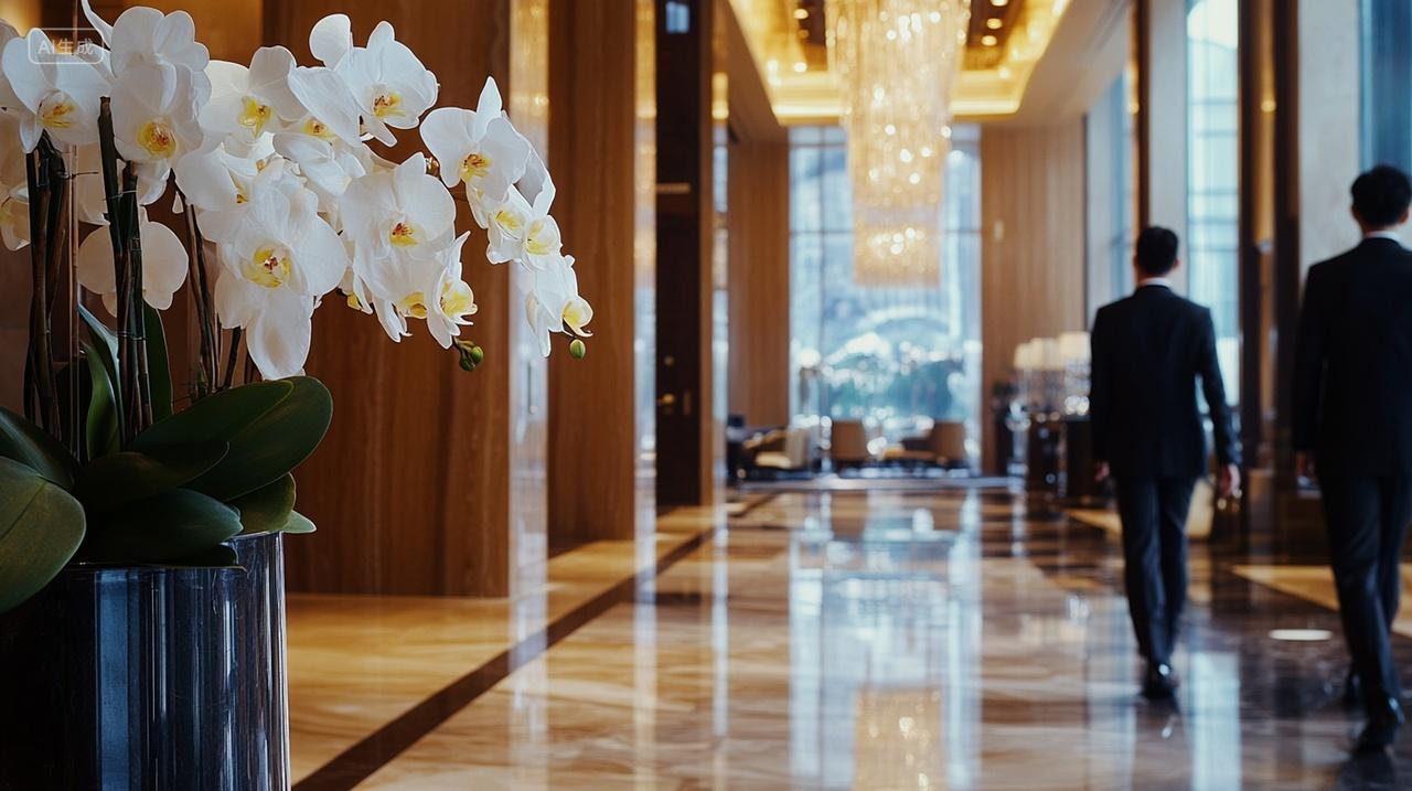 豪华酒店大堂内的精致花卉装饰