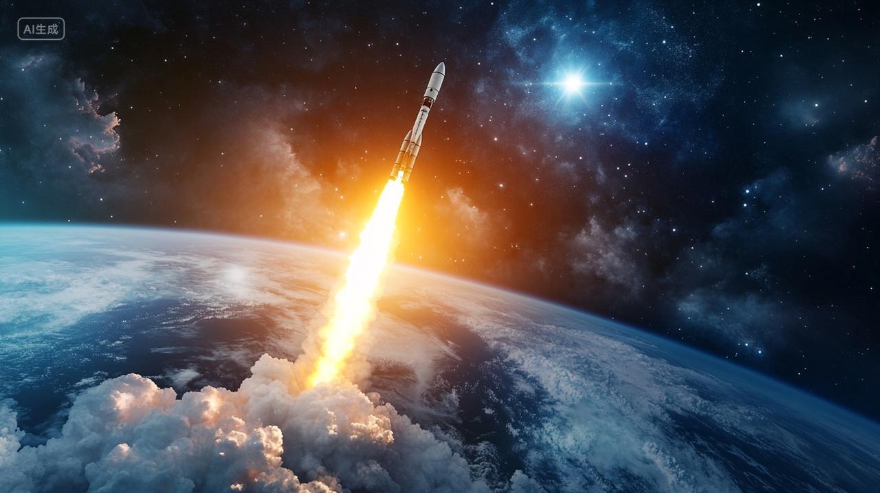 太空中的火箭升空与星际视野