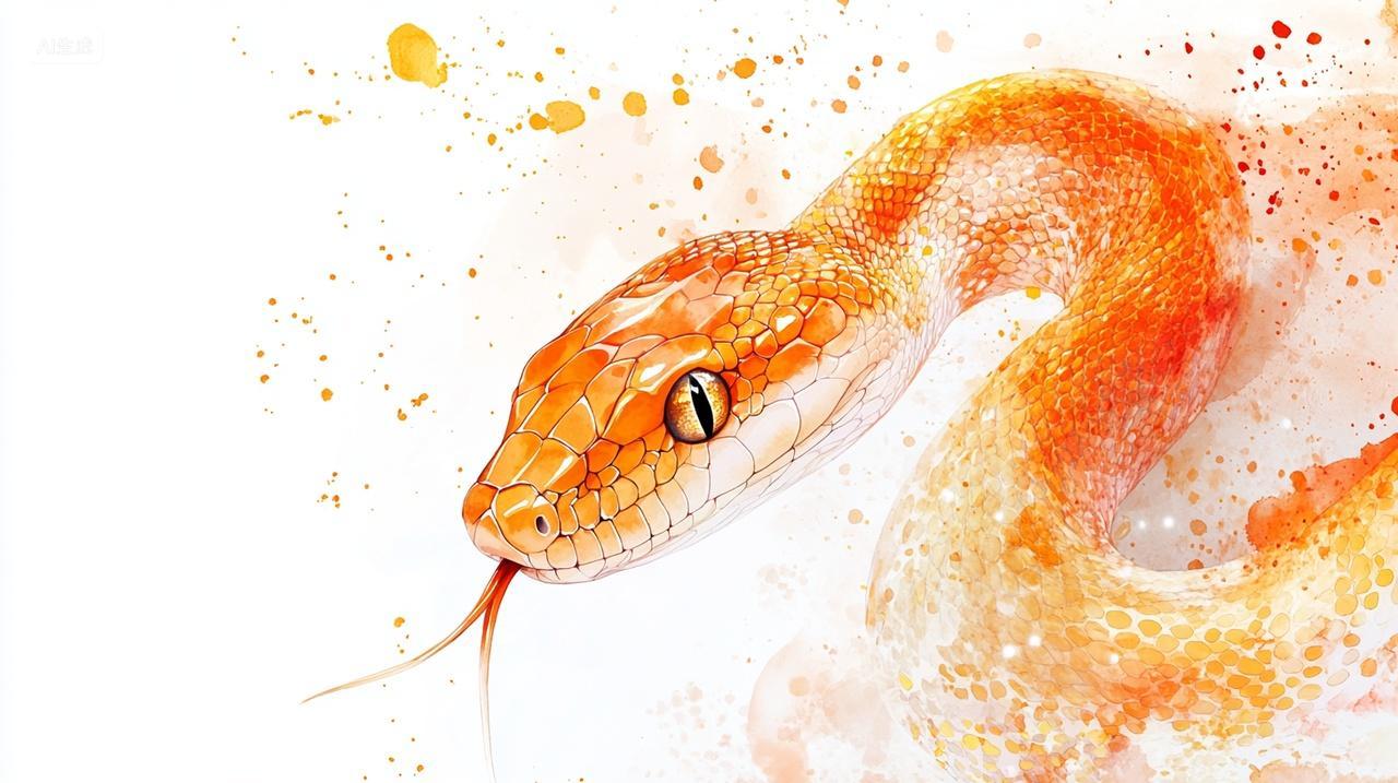 2025新年可爱金色蛇粒子圆点水彩高级除夕元旦蛇年大吉插画