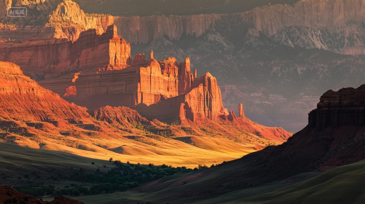 七彩丹霞地貌彩色山丘峡谷自然景观地质风景