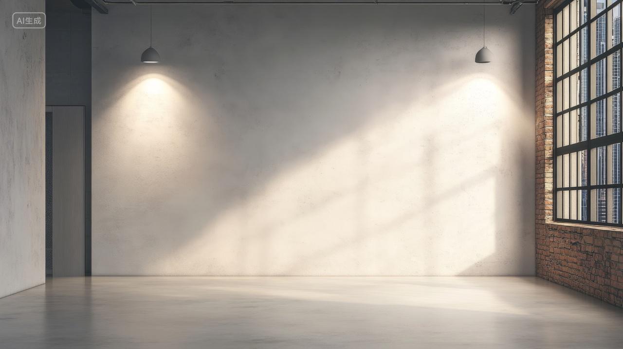 工业风工作室背景墙阳光透过窗户室内设计