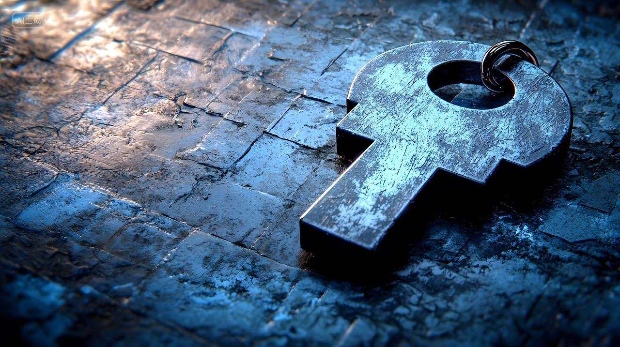 带蓝色照明纹理表面上金属钥匙