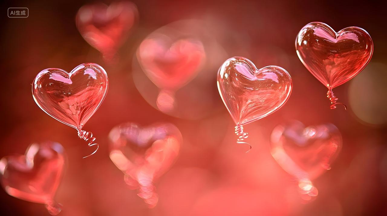 飘浮着色彩柔和心形气球