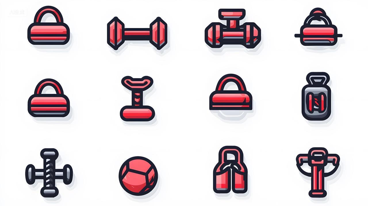 红色和黑色彩色健身器材图标