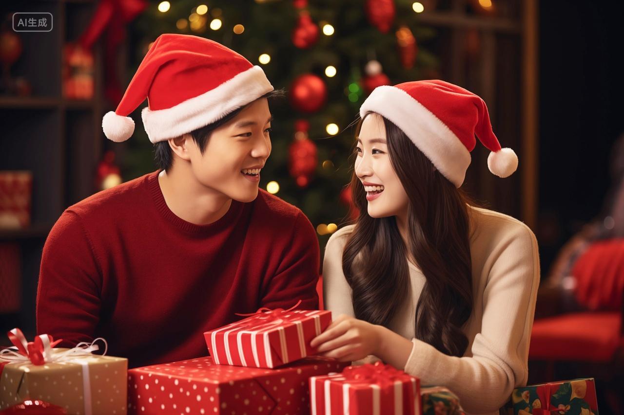 圣诞节情侣甜蜜合影节日假日