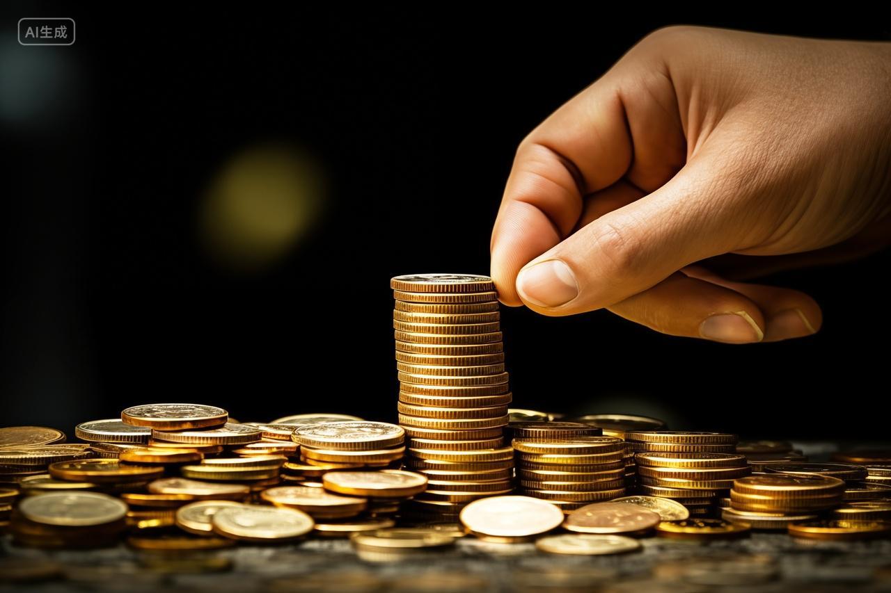 一只手整理清点硬币堆金融货币