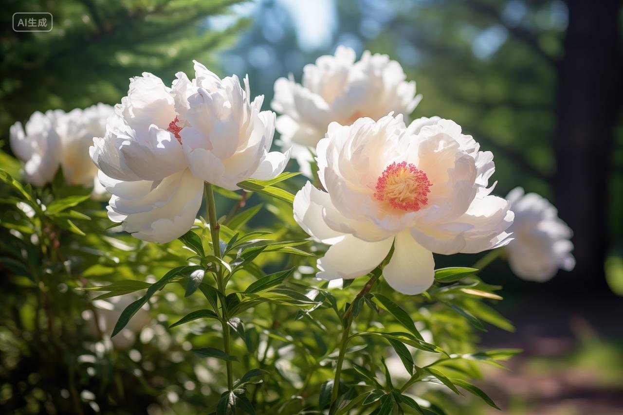 盛开的白色牡丹花鲜花绿植特写