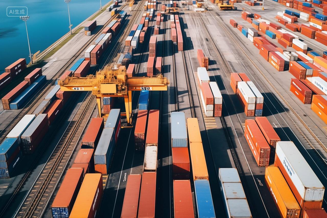 航拍海边码头港口运输建设集装箱仓库