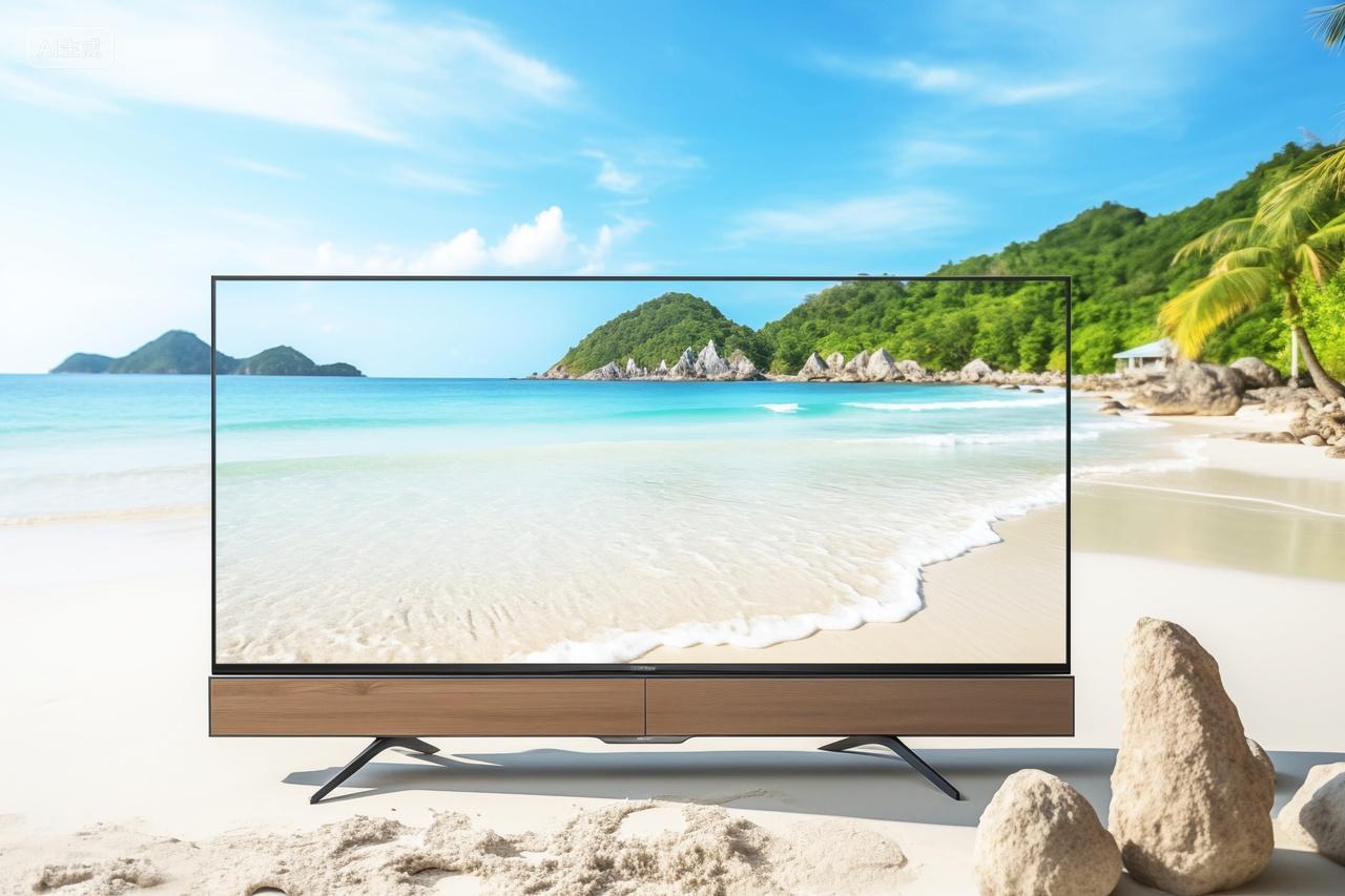 夏季海边沙滩上的液晶电视合成画面家用电器