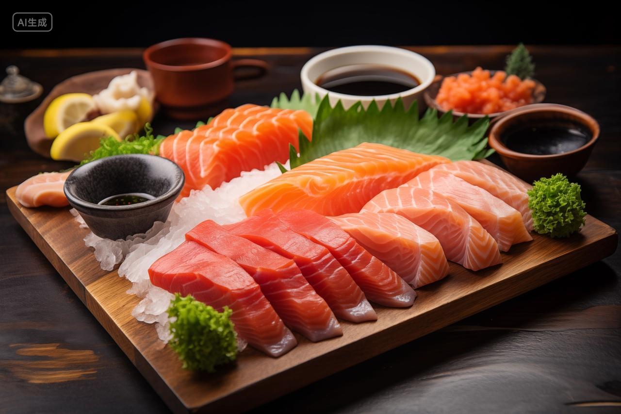 一碟美味的三文鱼日式料理美食广告素材