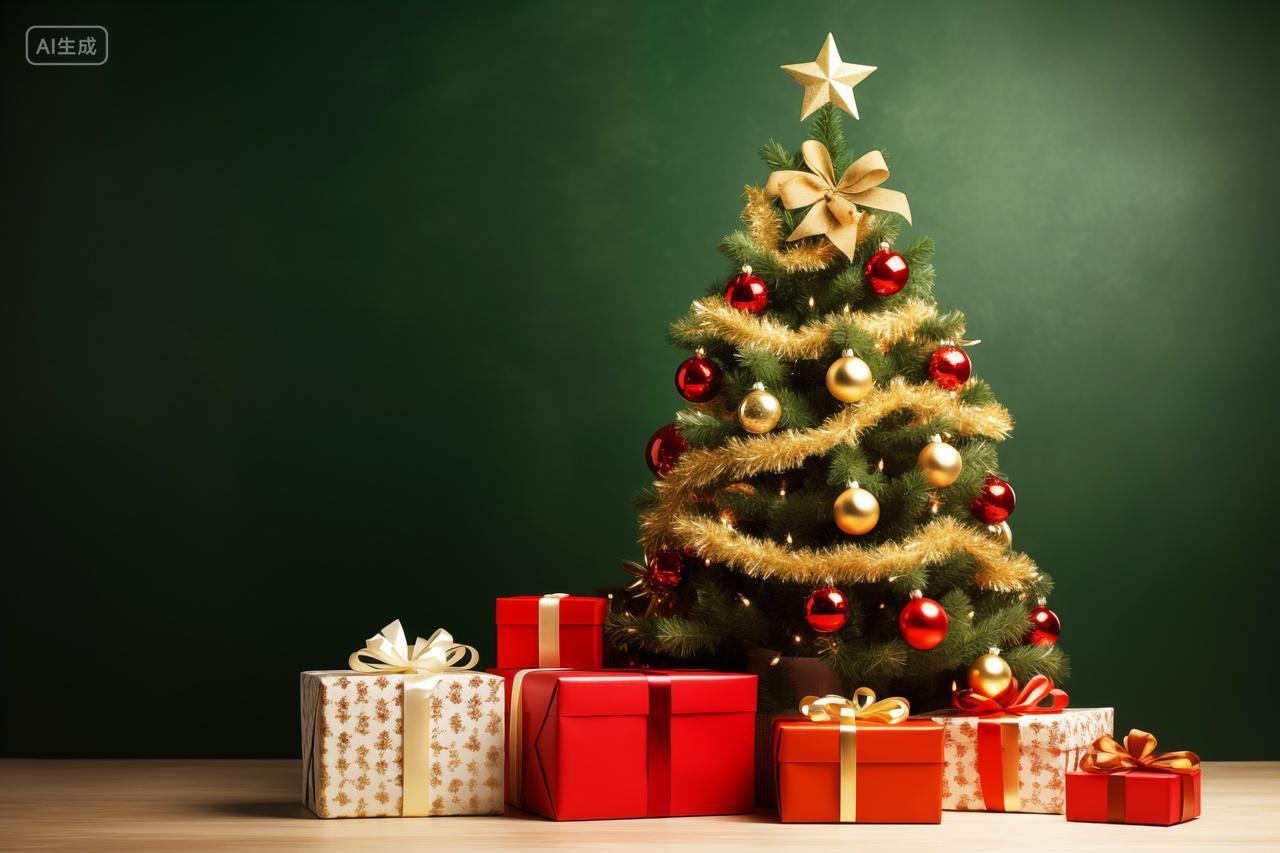 圣诞节礼物堆满的圣诞树节日