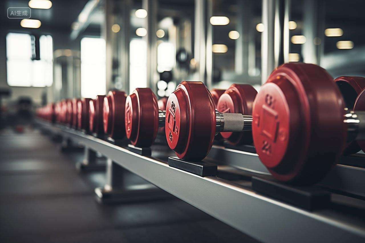 健身房的红色哑铃运动器材