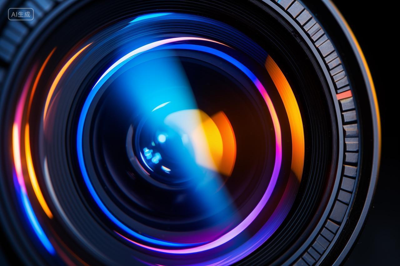 单反相机镜头反射的彩色光斑相机镜头特写