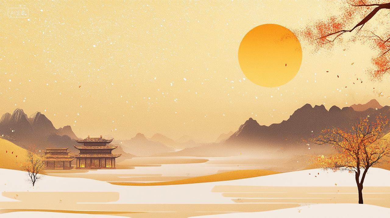 金色国风重阳节山水背景