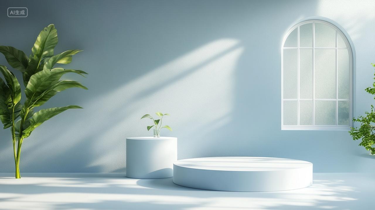 蓝色小清新电商展台促销背景