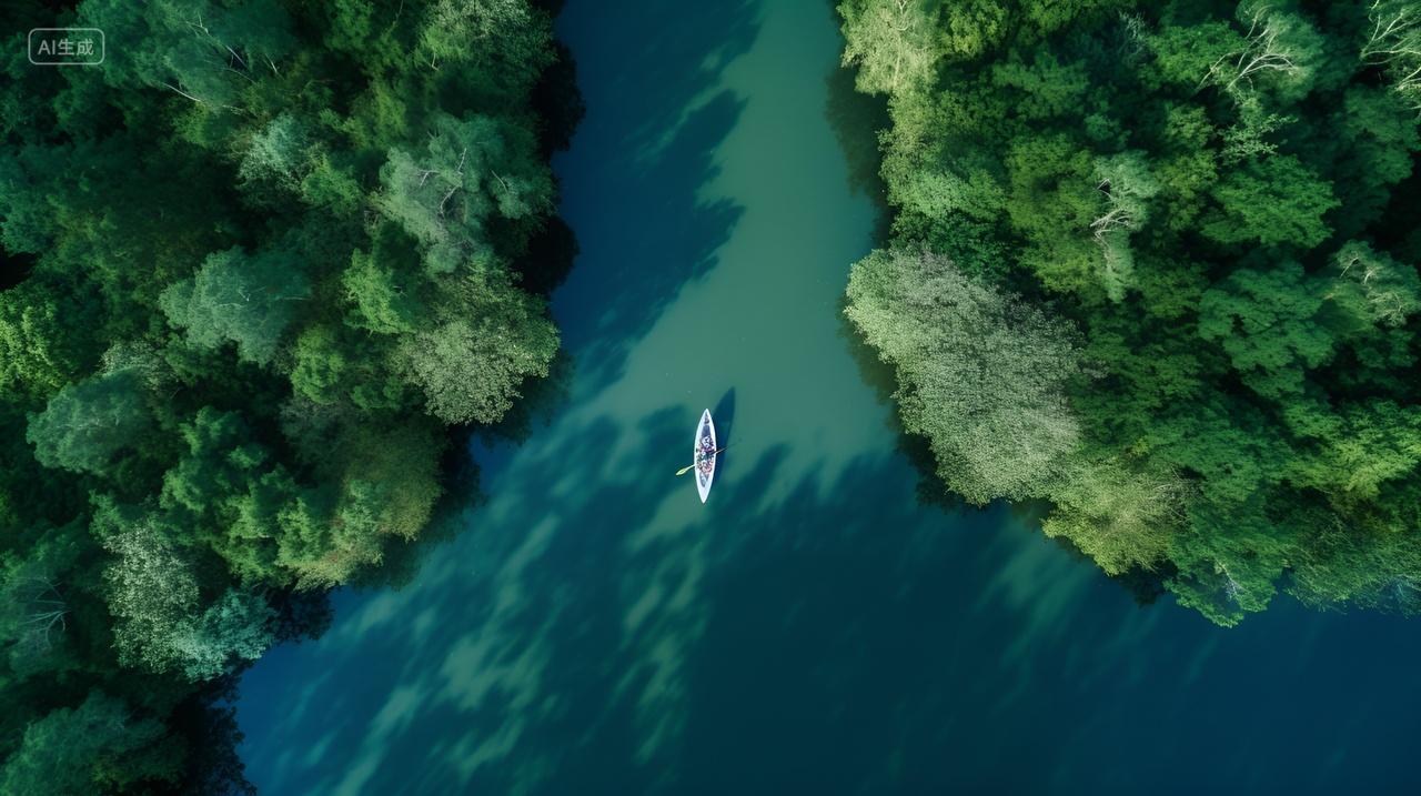 森林河流上的独木舟山间河流小溪大河江水