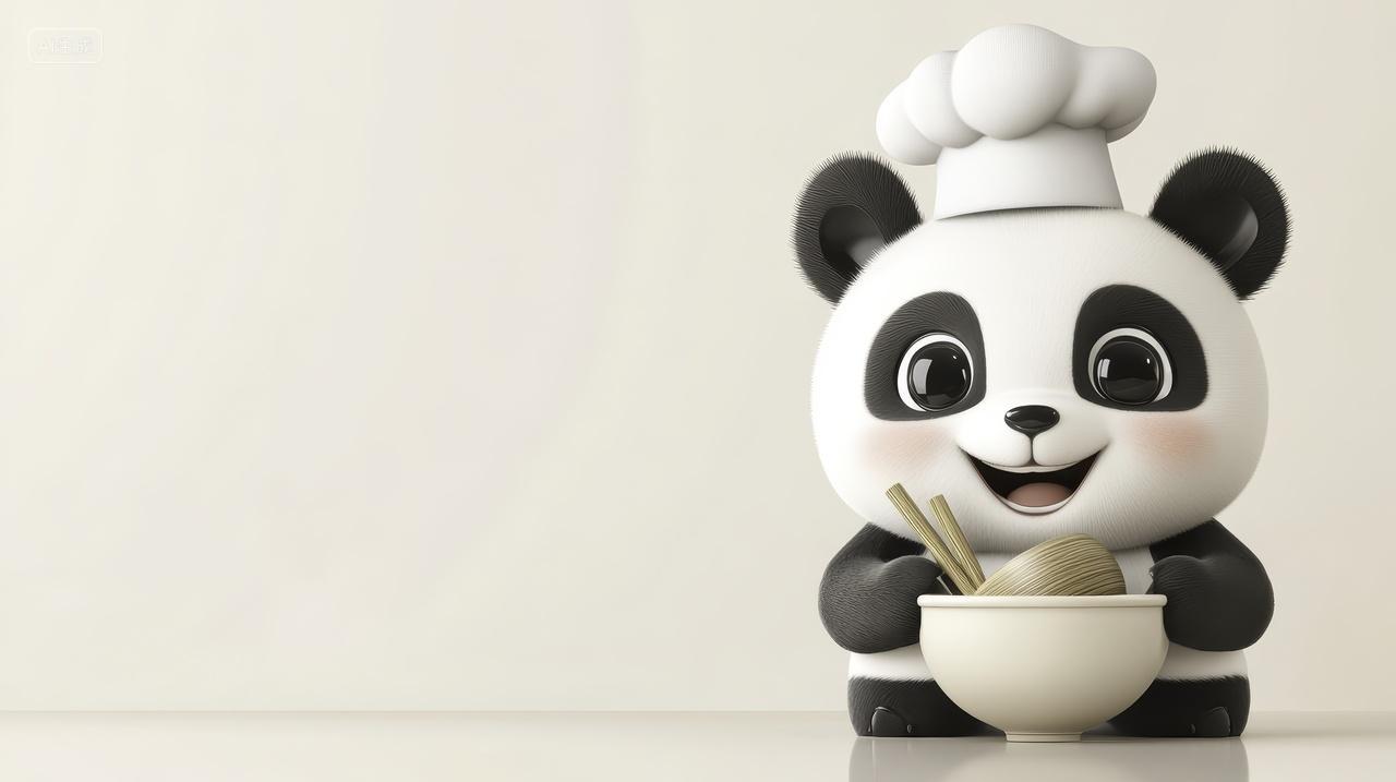 笑脸熊猫厨师准备烹饪