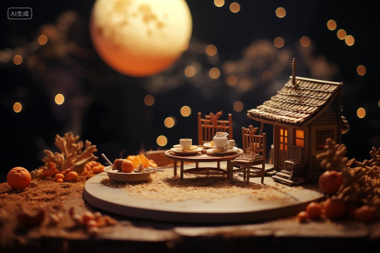 中秋节院子赏月桌子中秋氛围