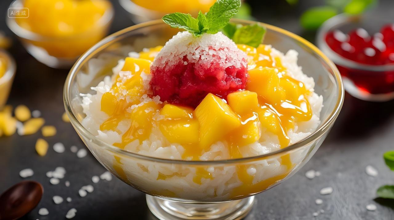 芒果椰汁红豆甜品美食