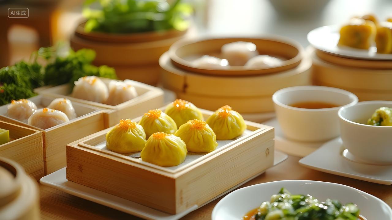 中式早茶点心拼盘美食