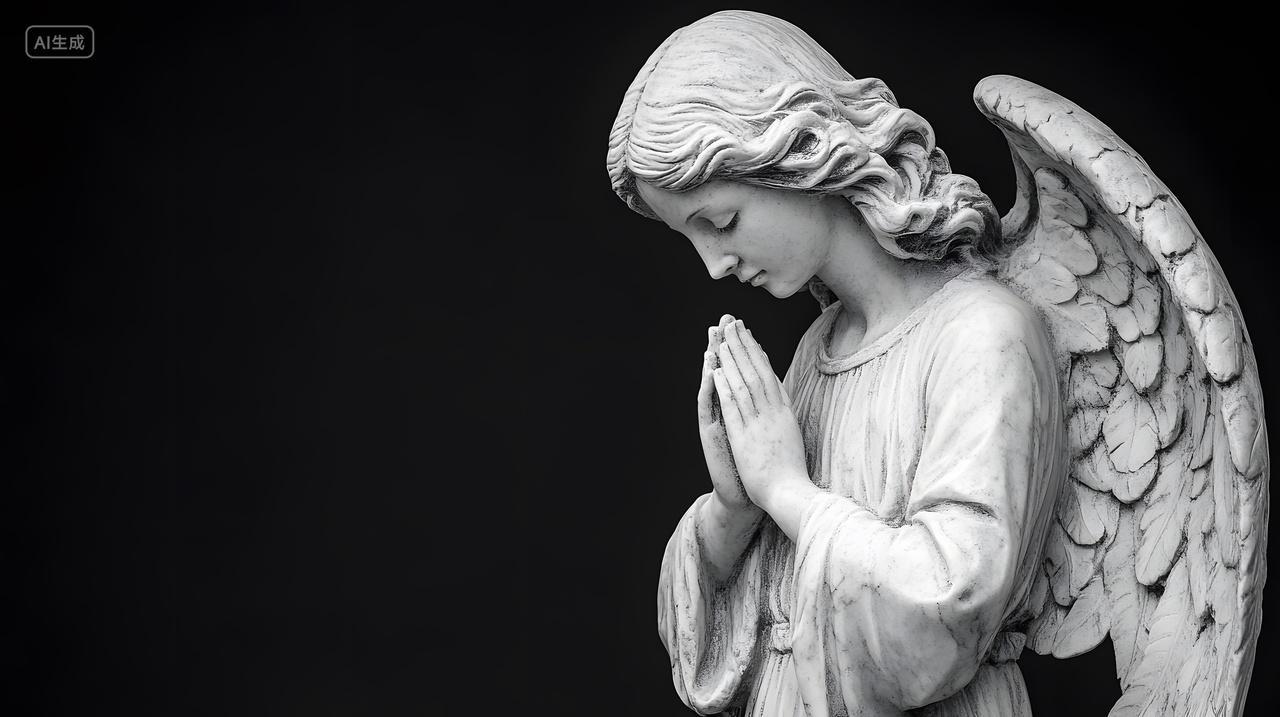 黑白天使祈祷雕像