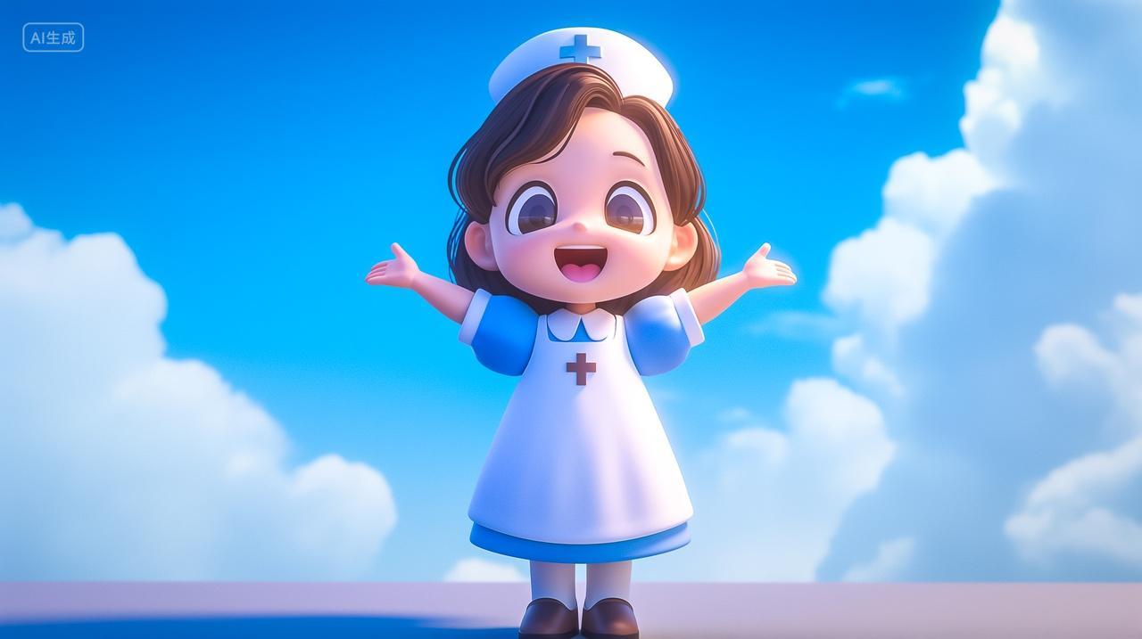3D卡通护士伸出双手拥抱蓝天