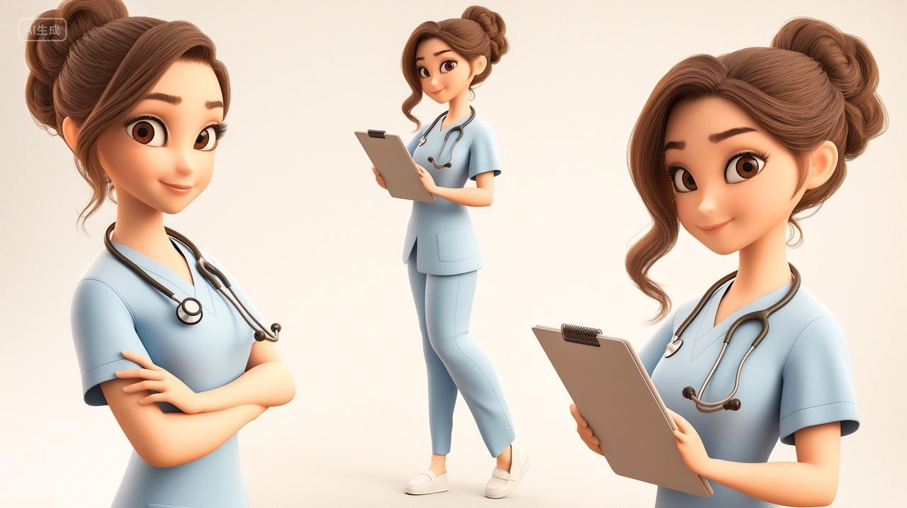 3D女医生手拿记录板卡通
