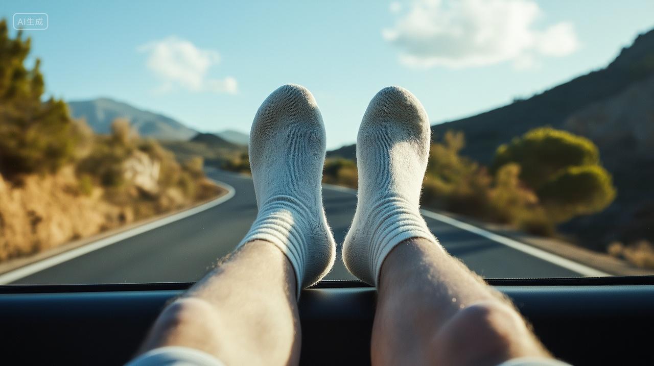 双脚放在副驾驶车窗上旅行旅游