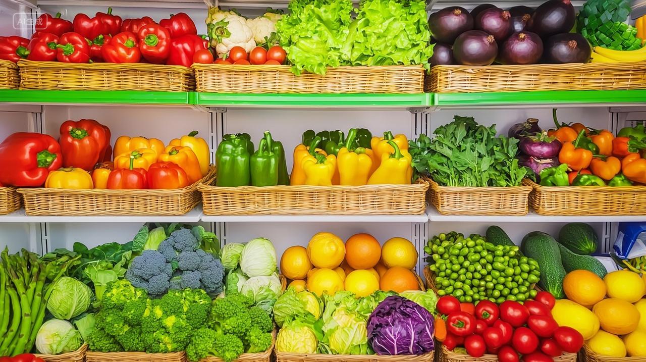 五颜六色的新鲜蔬菜存放