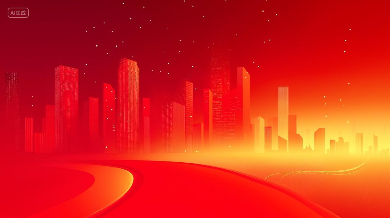 红色城市高楼建筑发光房地产宣传背景