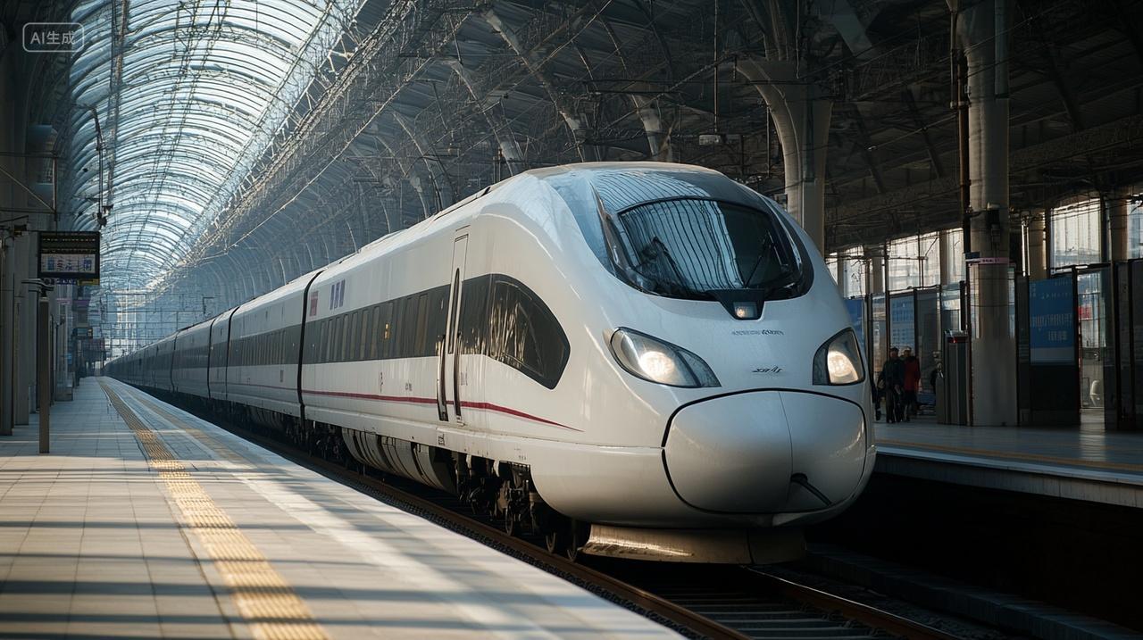 停靠在高铁站的高铁动车中国速度发展
