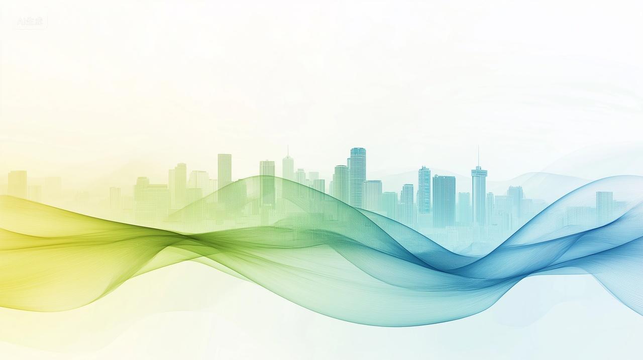 绿色渐变线条城市建筑房地产宣传科技背景