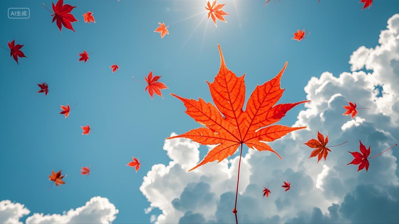 在空中飘落的枫叶特写风景壁纸