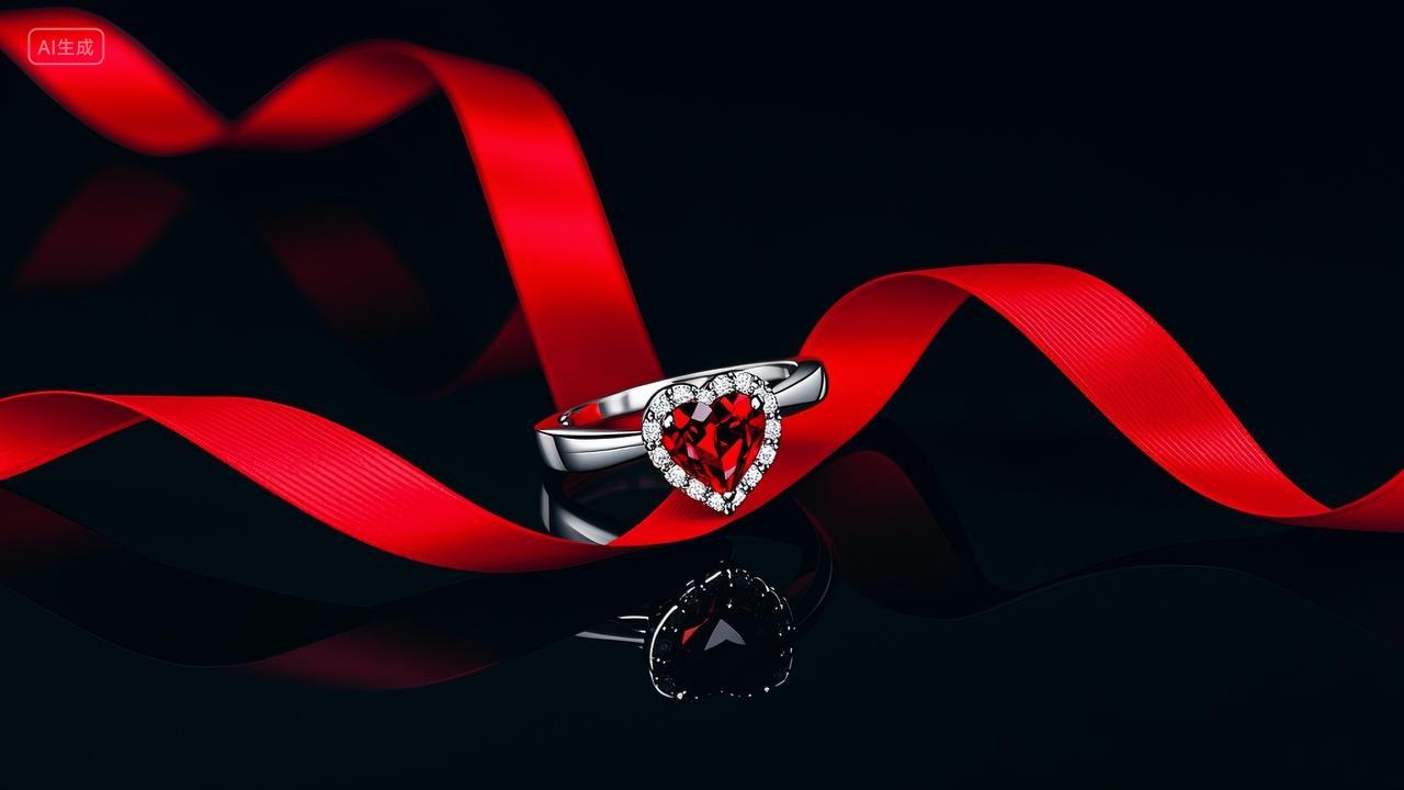 钻戒红丝带创意素材七夕情人节520