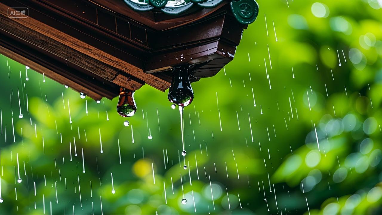 夏季屋檐上滴落的雨滴风景壁纸