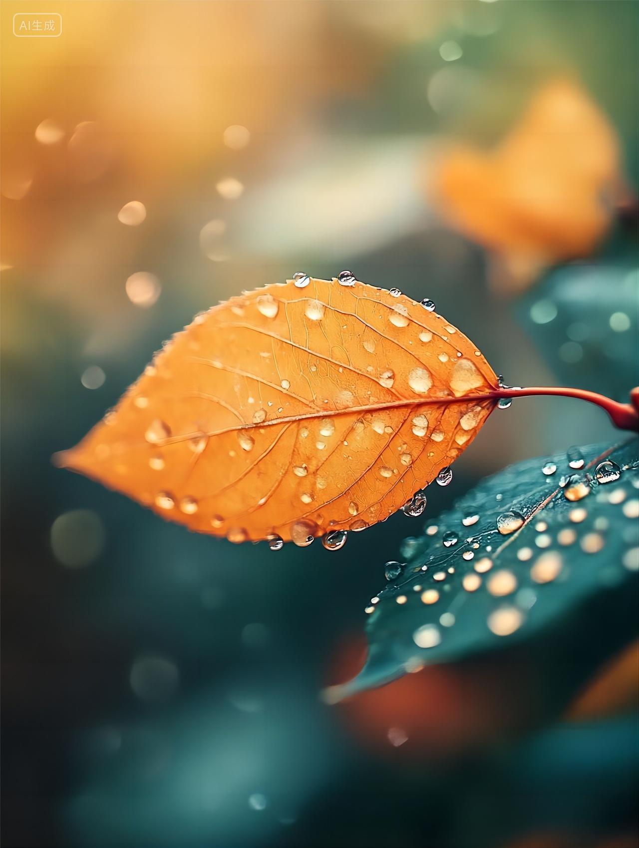 AI绘画秋分素材一叶知秋盛夏与秋雨的邂逅