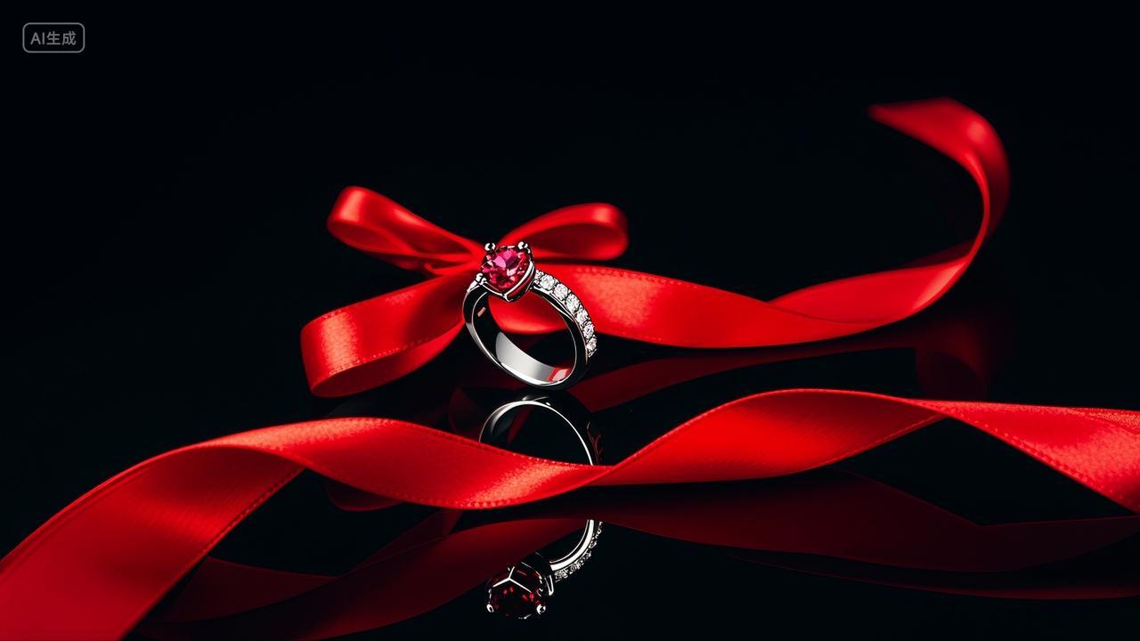 钻戒红丝带创意素材七夕情人节520