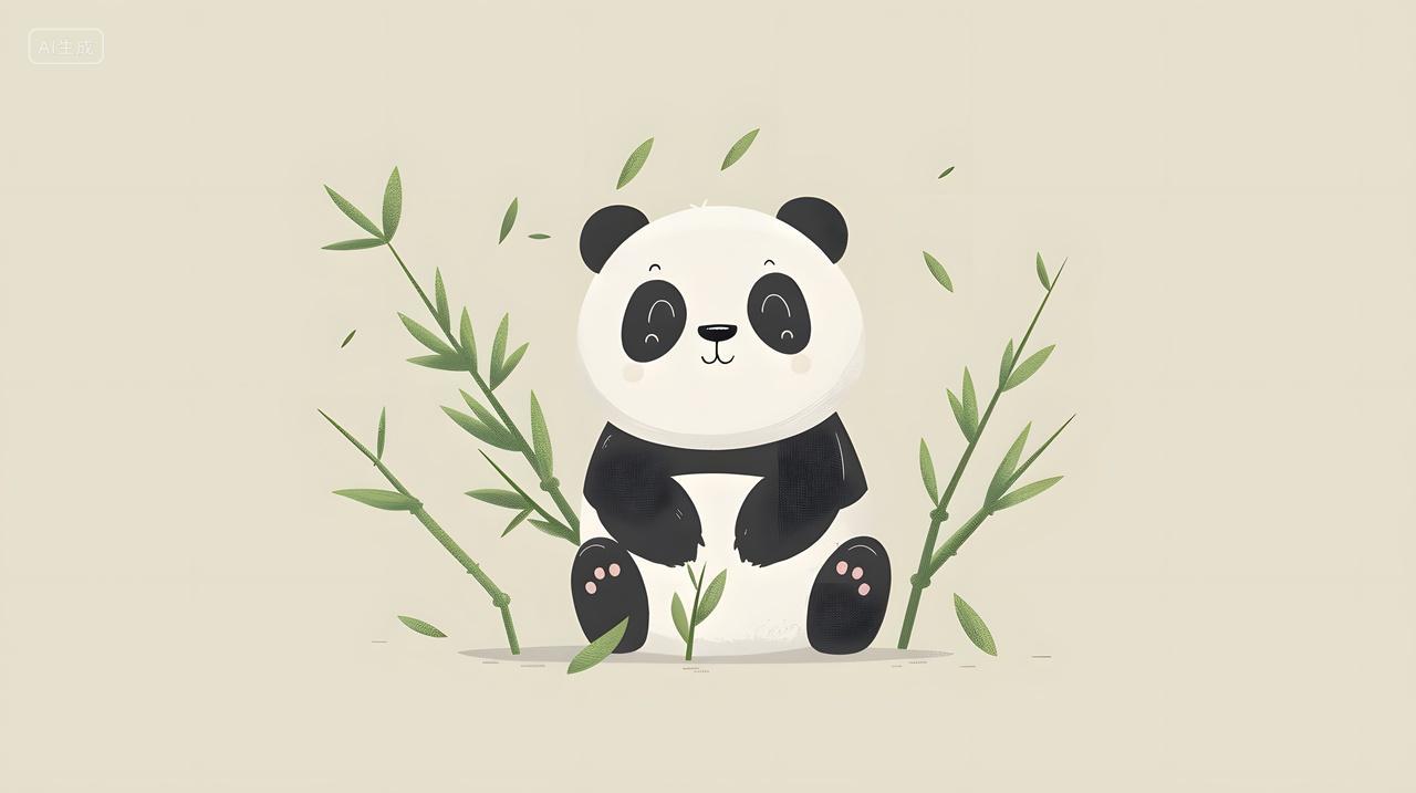 卡通熊猫与竹子插画
