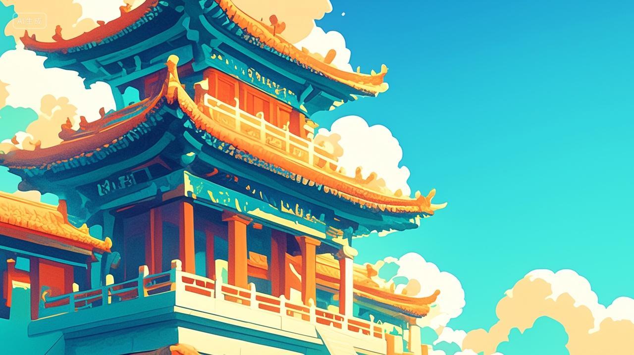 插画背景中国风国潮中式古建筑插画