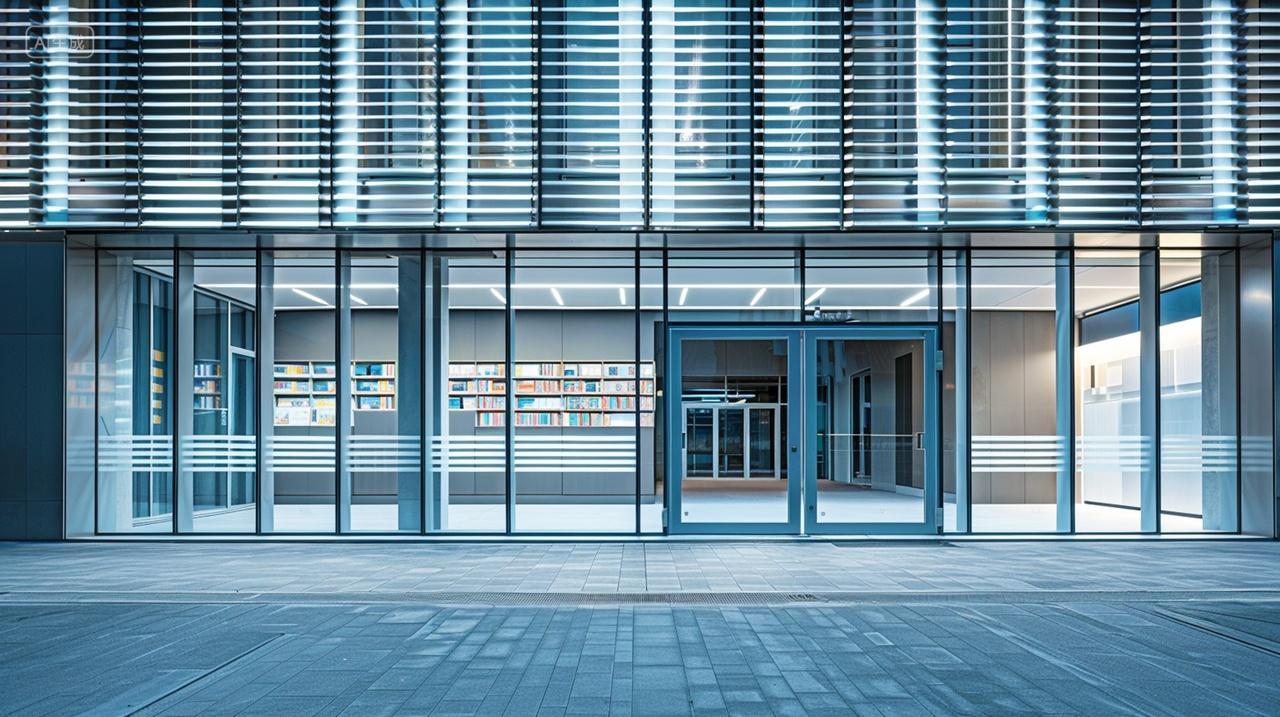 实拍图书馆建筑一楼正面现代建筑