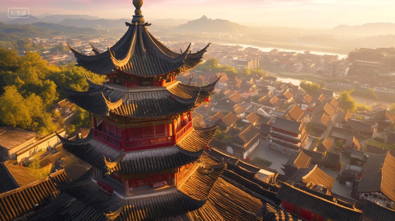 航拍古代中式建筑群景区旅行旅游古建筑