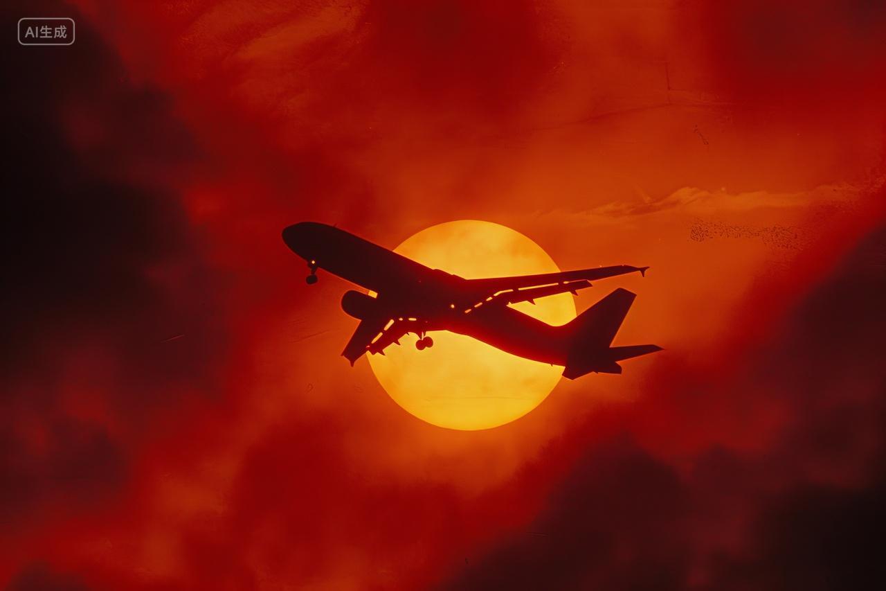 飞机掠过夕阳