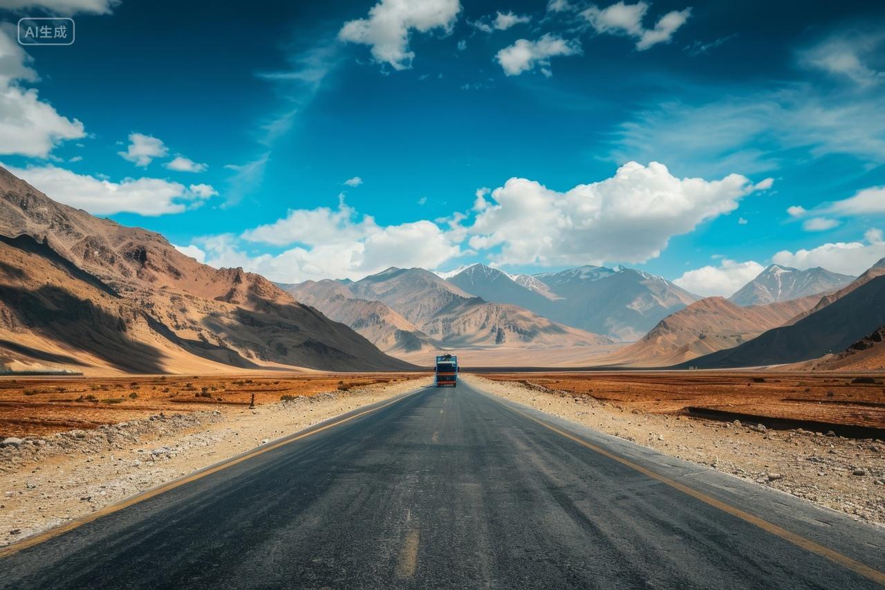 行驶在沙漠荒野上的客车